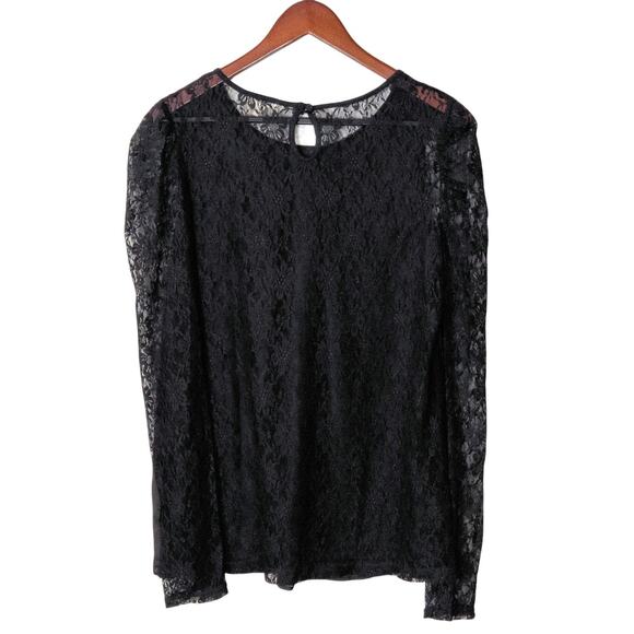 Silence + Noise Women’s Blouse Black Lace Dark Romantic Contrast Sleeves Size L - Picture 2 of 11